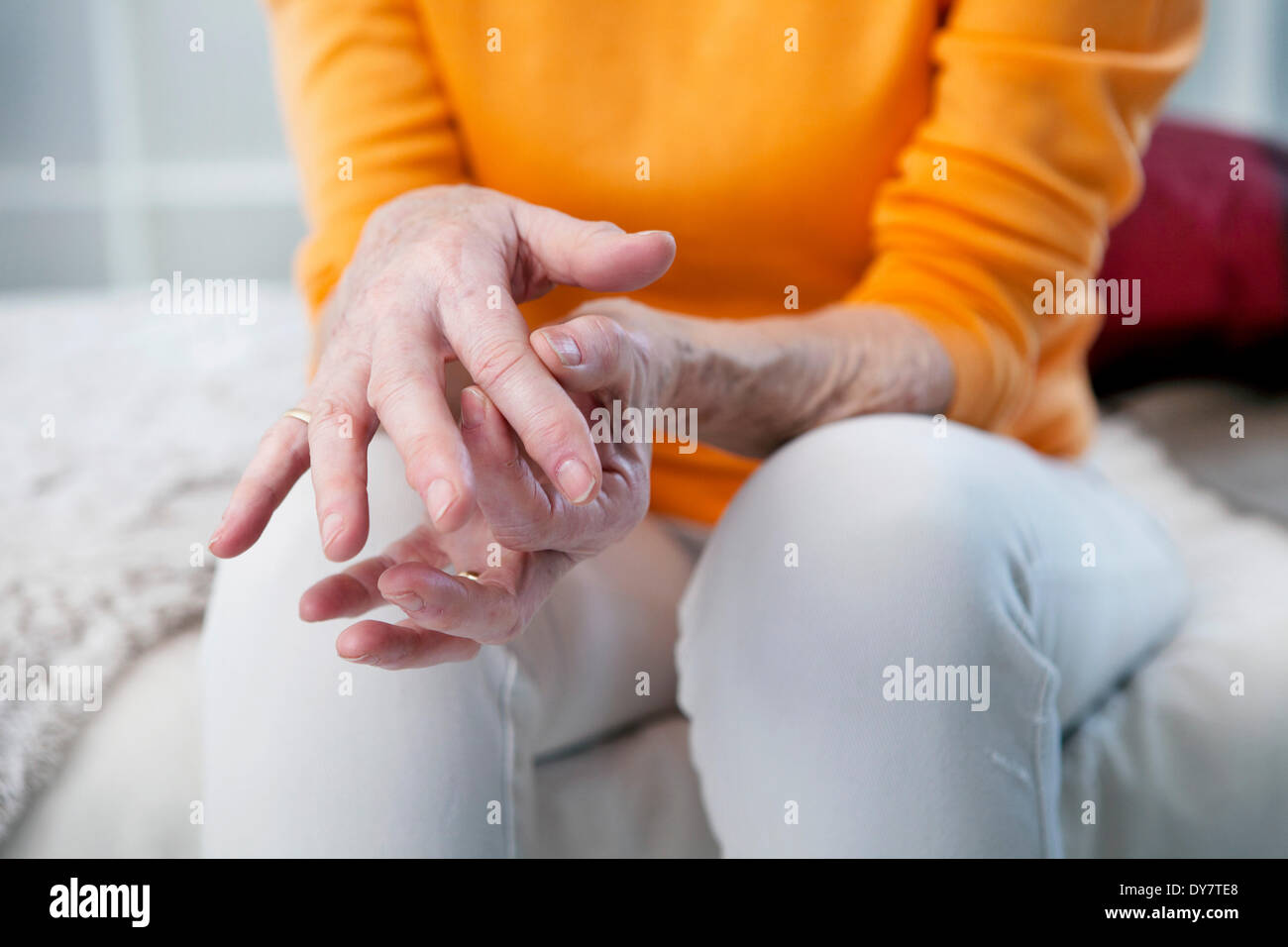 Elderly person with painful hand Stock Photo