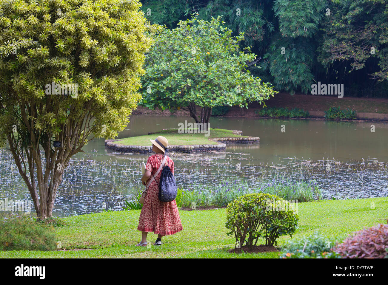 Korean tourist at Royal Botanical Gardens, Peradeniya, Kandy, Sri Lanka Stock Photo