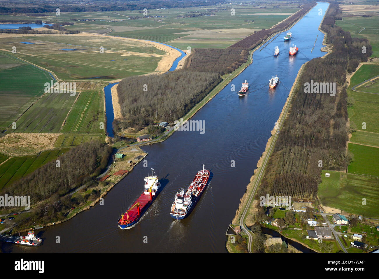 Ship traffic on the Kiel Canal or Nord-Ostsee-Kanal, Brunsbüttel, Schleswig-Holstein, Germany Stock Photo