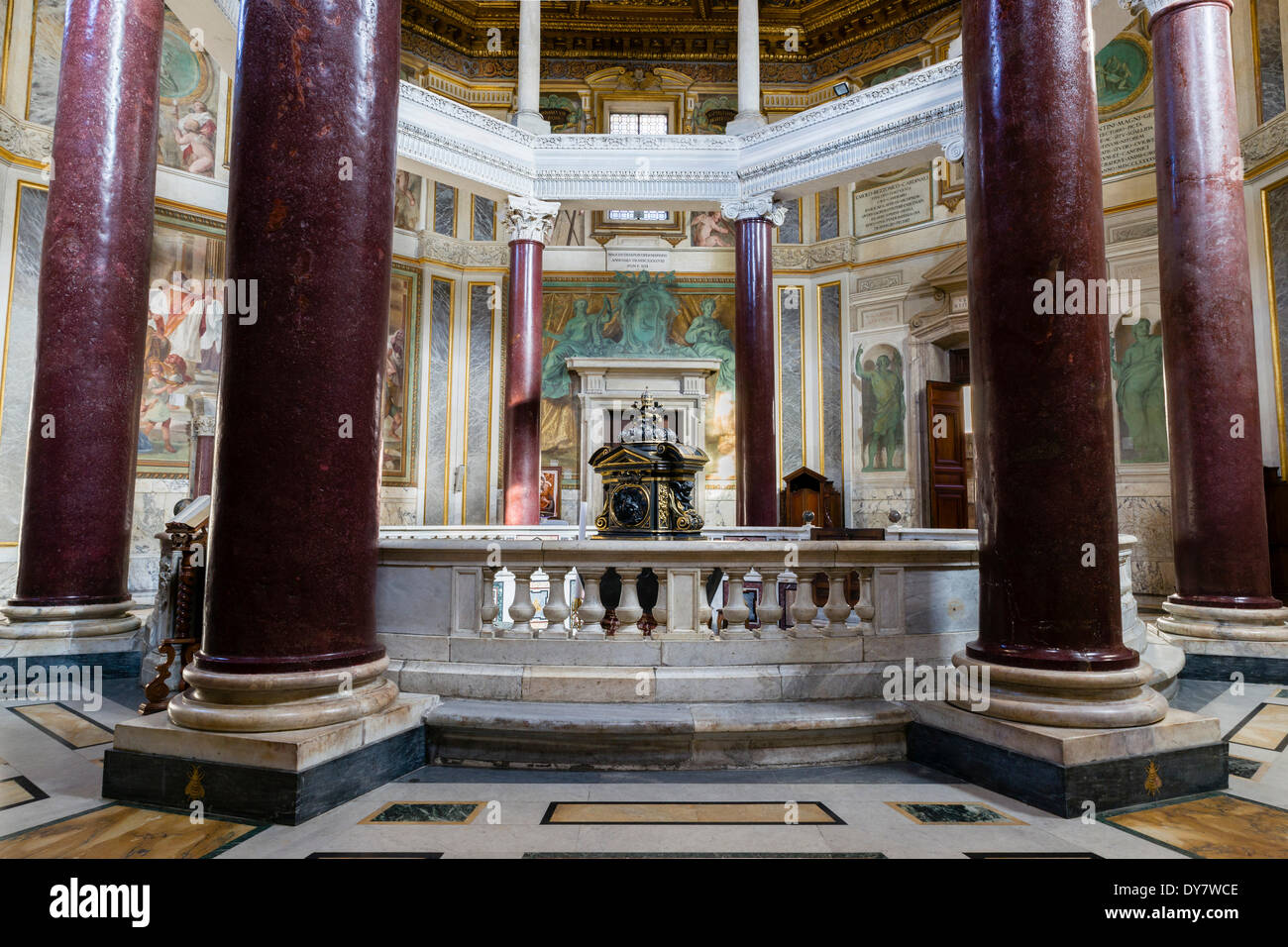 The oldest baptistery of Christianity, ancient columns of Egyptian porphyry, Patriarchal Basilica of St. John Lateran, Lateran Stock Photo