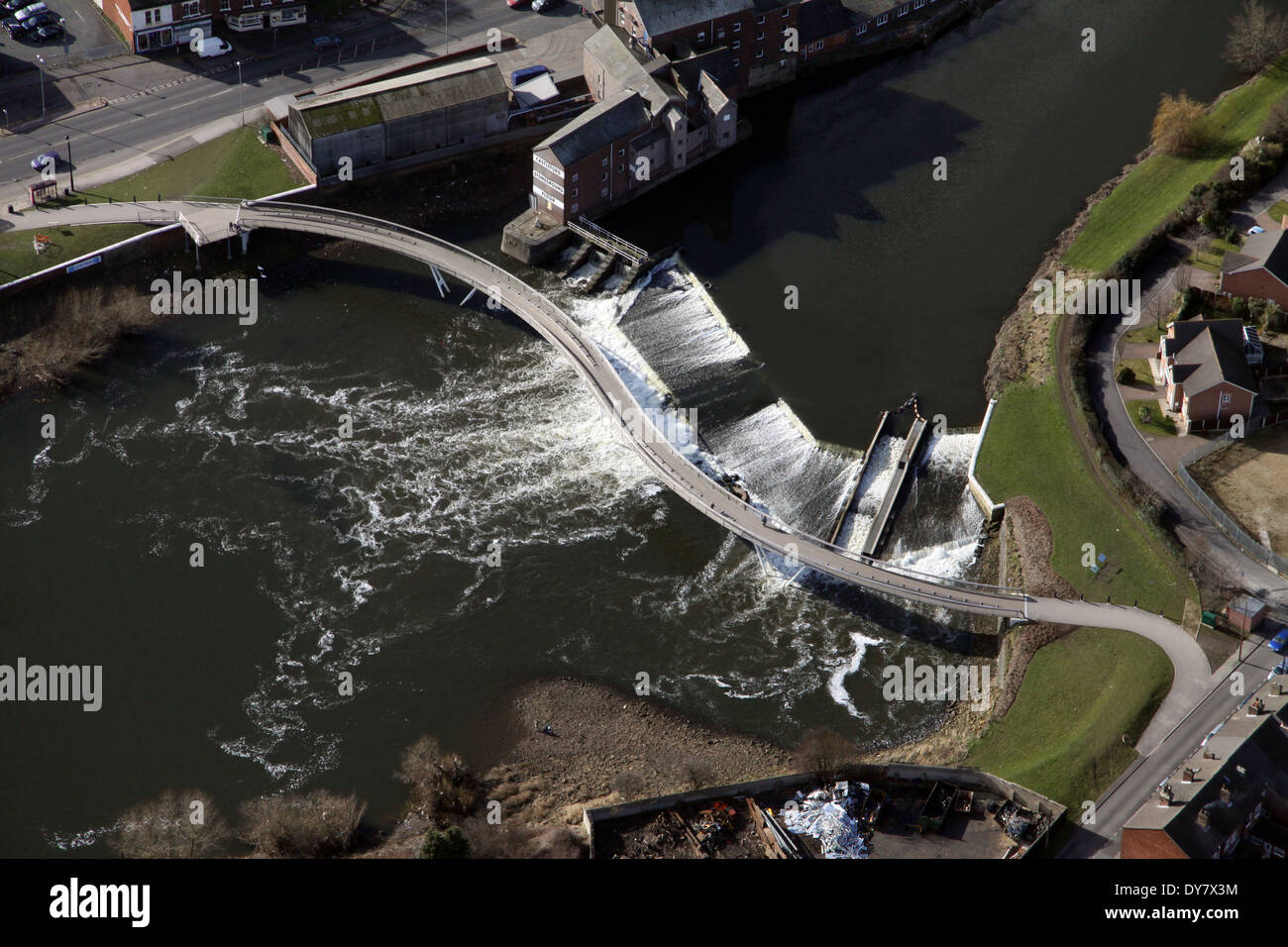 aerial view of The River Aire Footbridge at Castleford, West Yorkshire Stock Photo