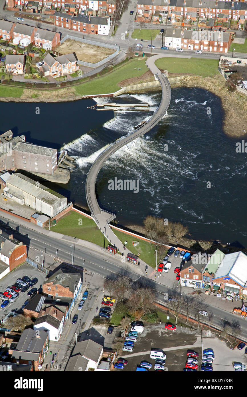 aerial view of the curvy Bridge over the River Aire at Castleford, West Yorkshire Stock Photo