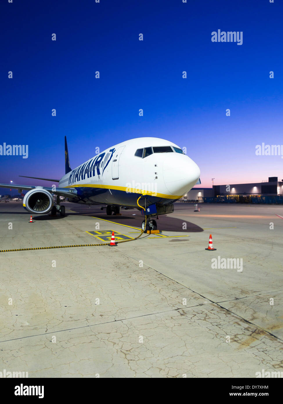 Boeing 737 airliner of the budget airline Ryanair on the runway, Frankfurt-Hahn Airport, Rhineland-Palatinate, Germany Stock Photo