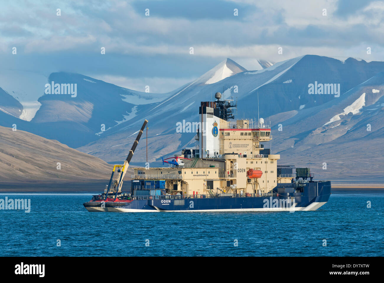 Oden, Swedish research vessel and icebreaker, Isfjorden, Longyearbyen, Spitsbergen Island, Svalbard Archipelago Stock Photo