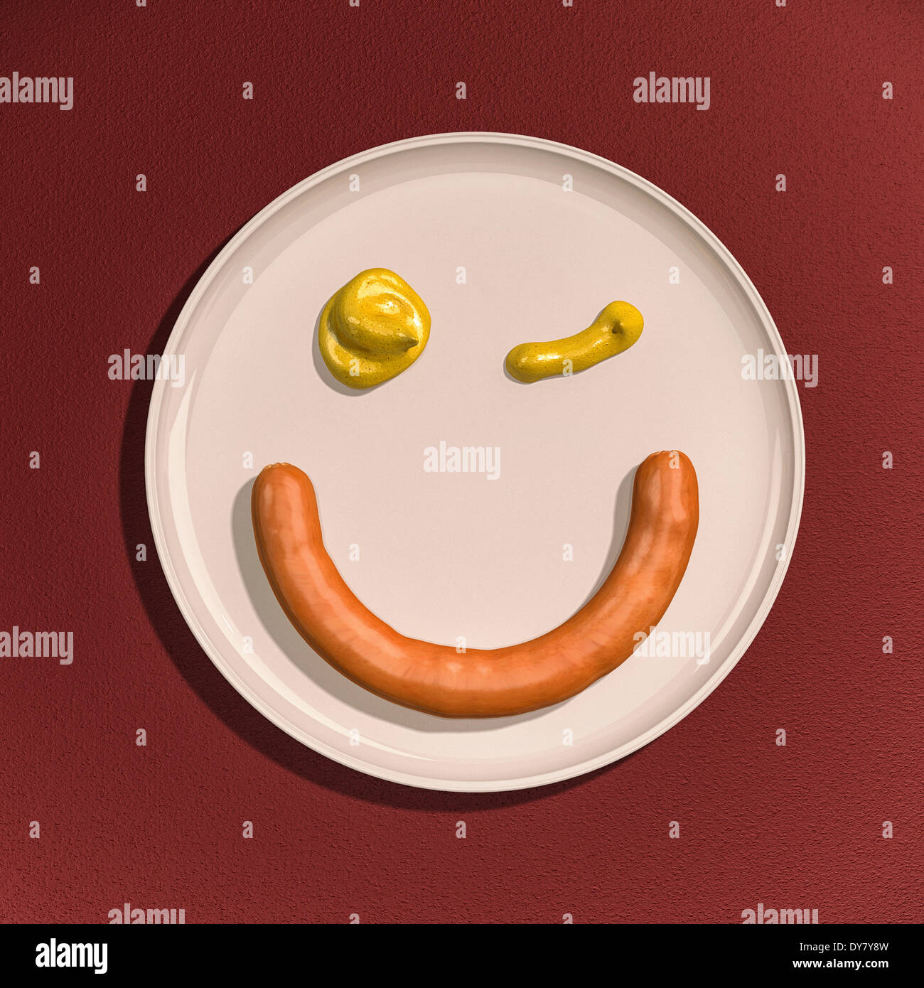 Download Sausage And Drops Of Mustard Winking Smiley Face On A Plate Stock Photo Alamy Yellowimages Mockups