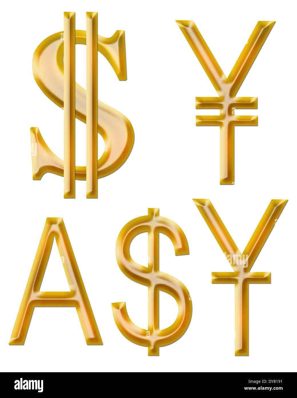 signs of some currencies yuan, dollar, yen and Australian dollar Stock Photo Alamy