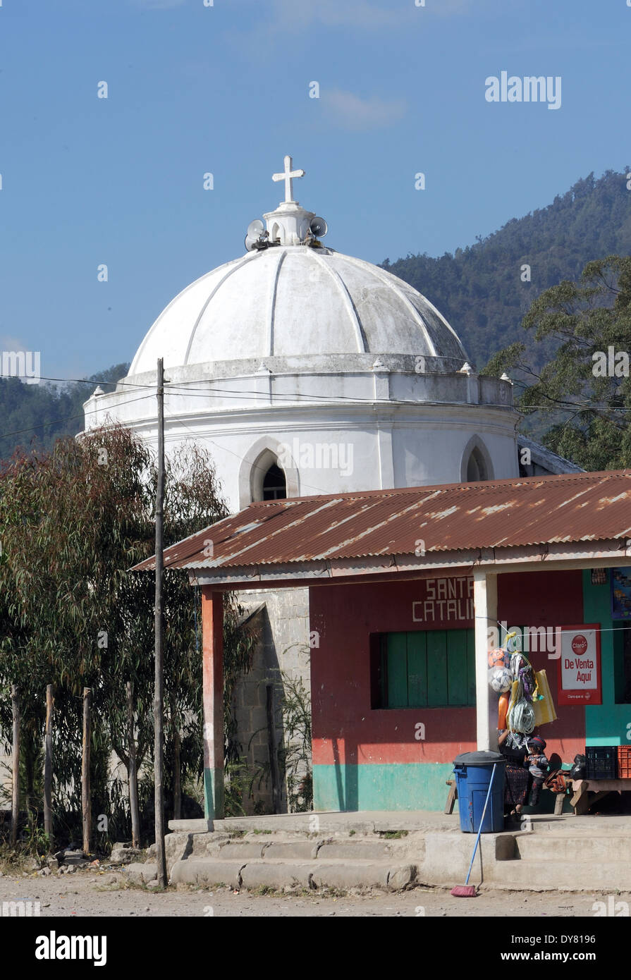The dome of the church in Santa Catarina.  Santa Catarina Ixtahuacan, Departamente de Sololá, Republic of Guatemala. Stock Photo