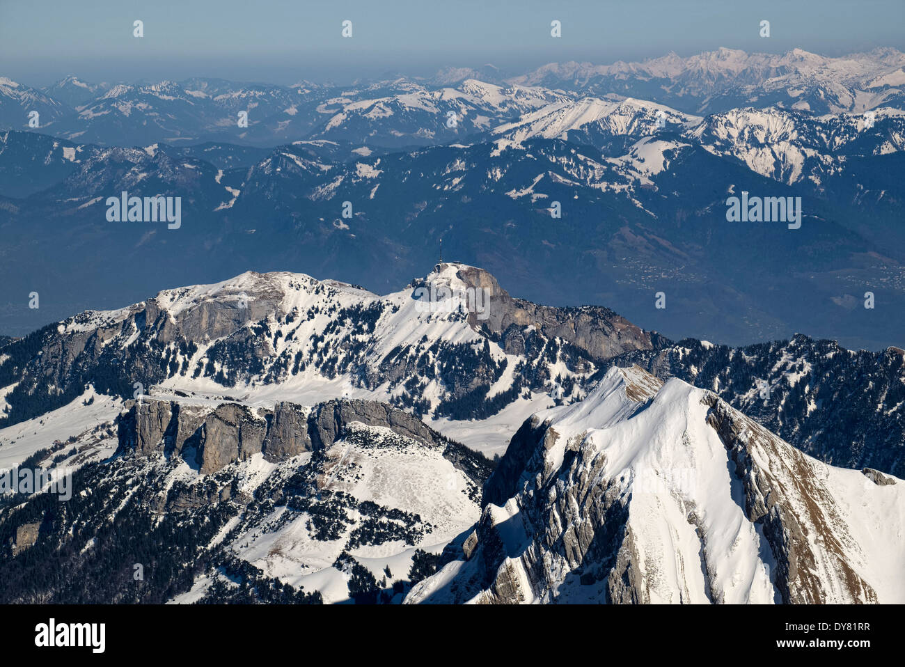 Switzerland, Canton of Appenzell Ausserrhoden, Appenzell Alps, View to Hoher Kasten mountain Stock Photo