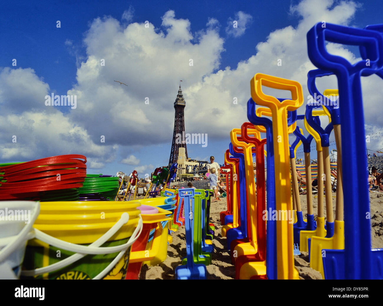 Bucket and spades on Blackpool beach. Lancashire. England, UK Stock