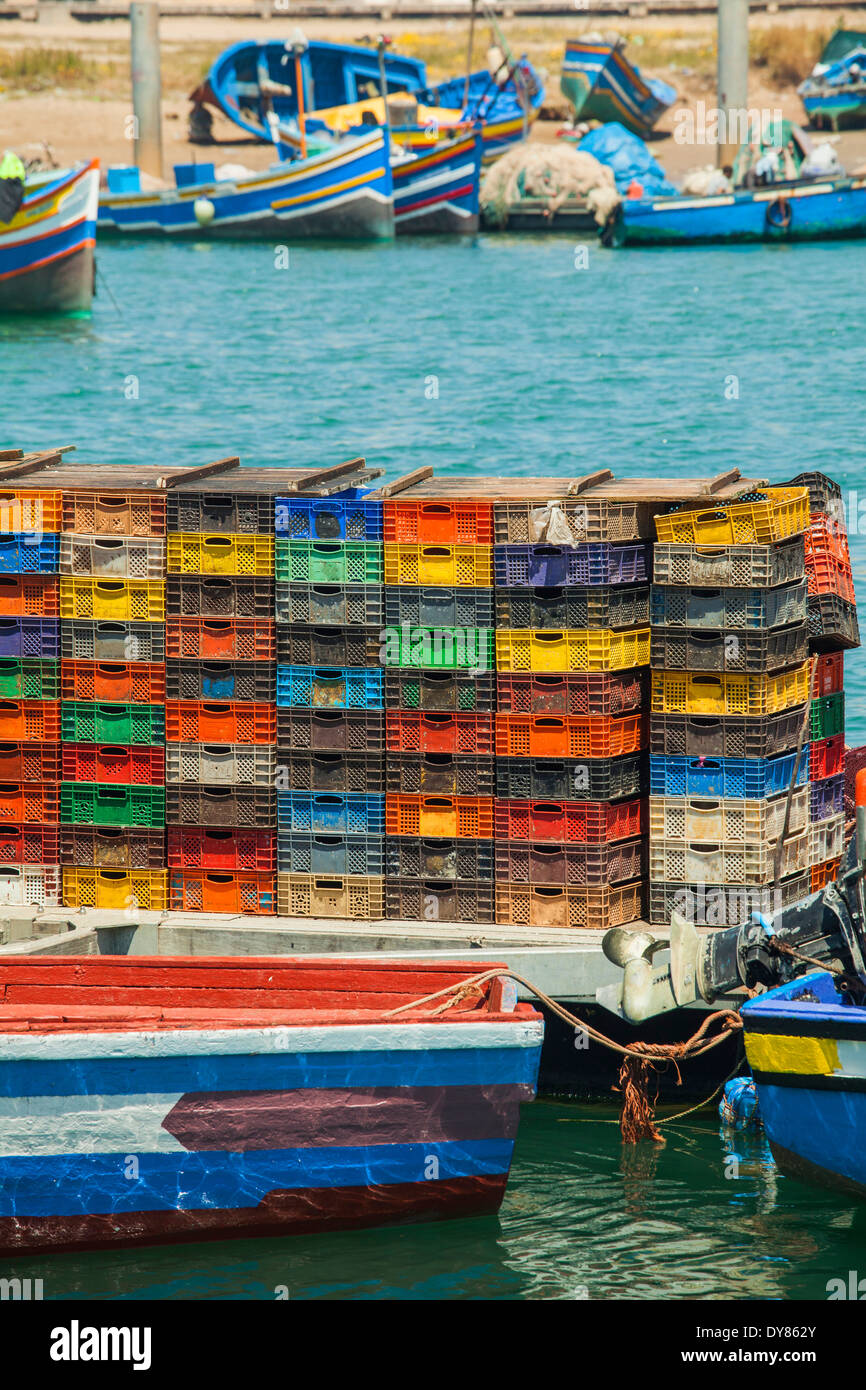 Colorful containers in harbor Stock Photo