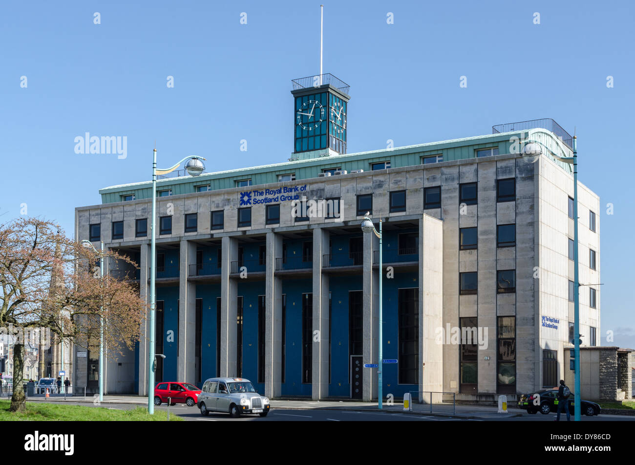 The Royal Bank Of Scotland building at St Andrew's Cross Roundabout in Plymouth which is Grade ll listed Stock Photo