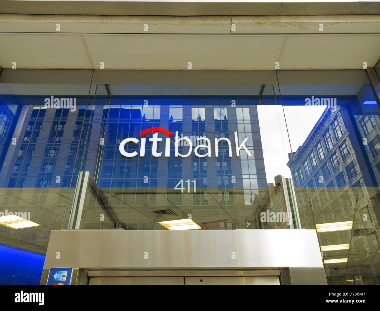 citibank logo above the door Fifth Avenue New York USA Stock Photo