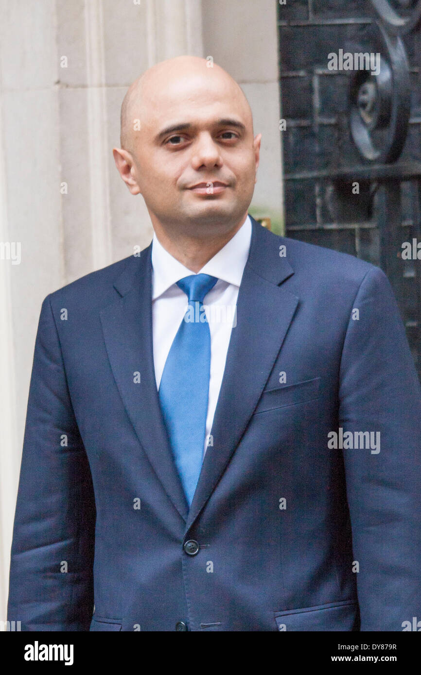 London, March 9th 2014. Following the resignation earlier in the day of Maria Miller, Sajid Javid MP (Bromsgrove) arrives at Downing Street to take up his position as the new Culture Secretary. Credit:  Paul Davey/Alamy Live News Stock Photo