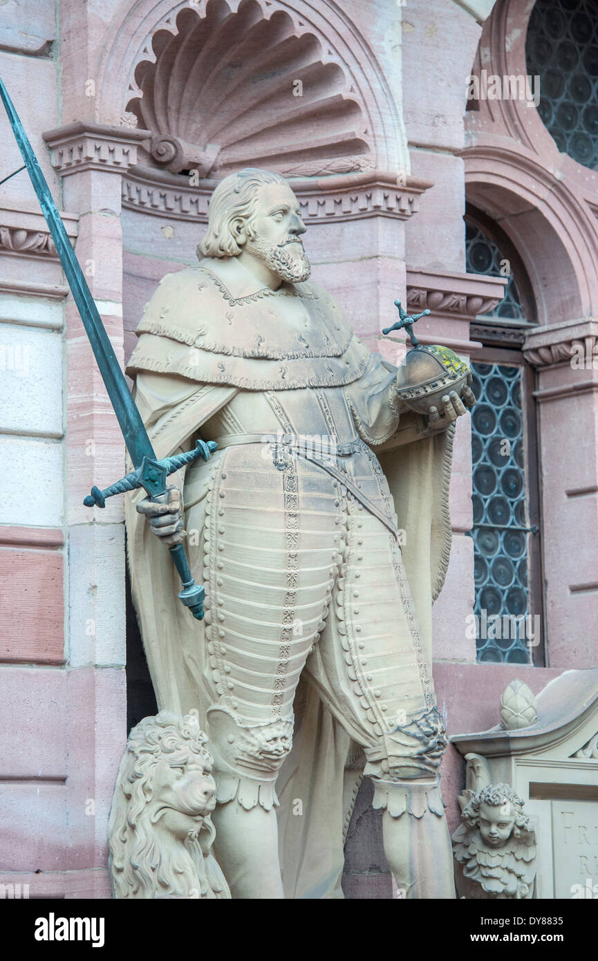 Stone sculpture of Frederick IV on facade of Heidelberg Castle, Heidelberg, Germany Stock Photo