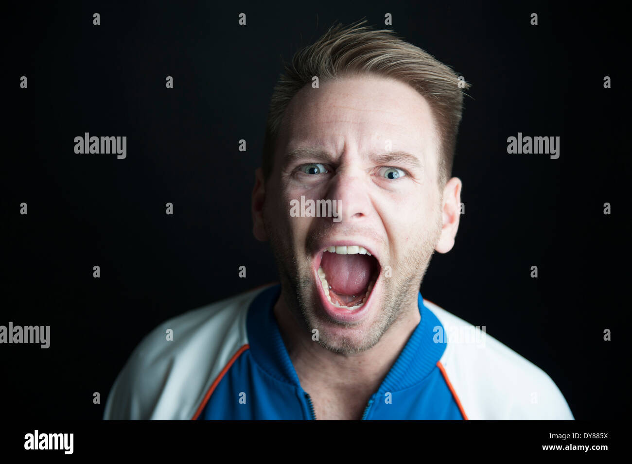 Shouting man, portrait Stock Photo