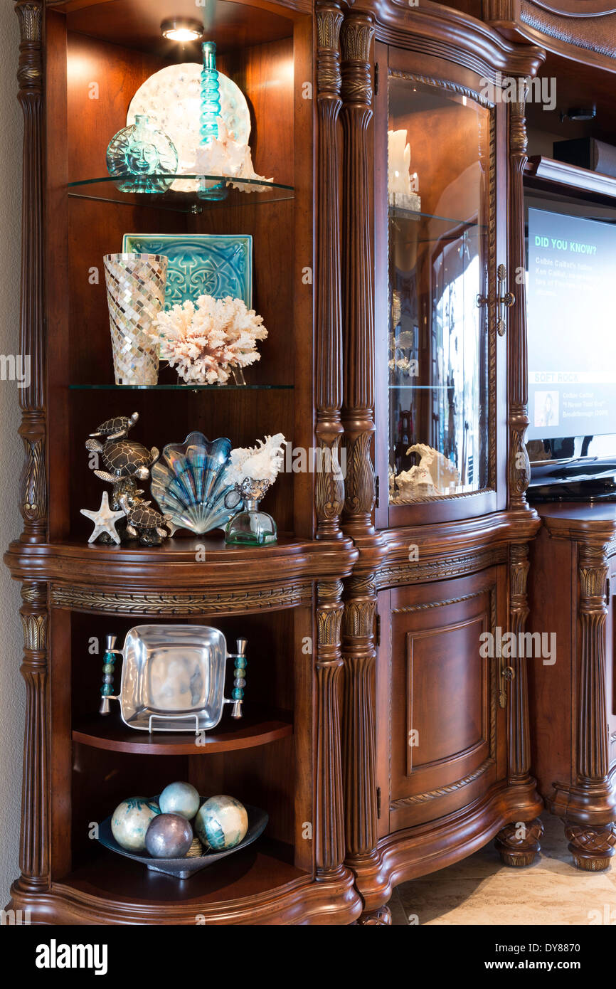 Showcase Hutch with Sea Shell Motif, USA Stock Photo