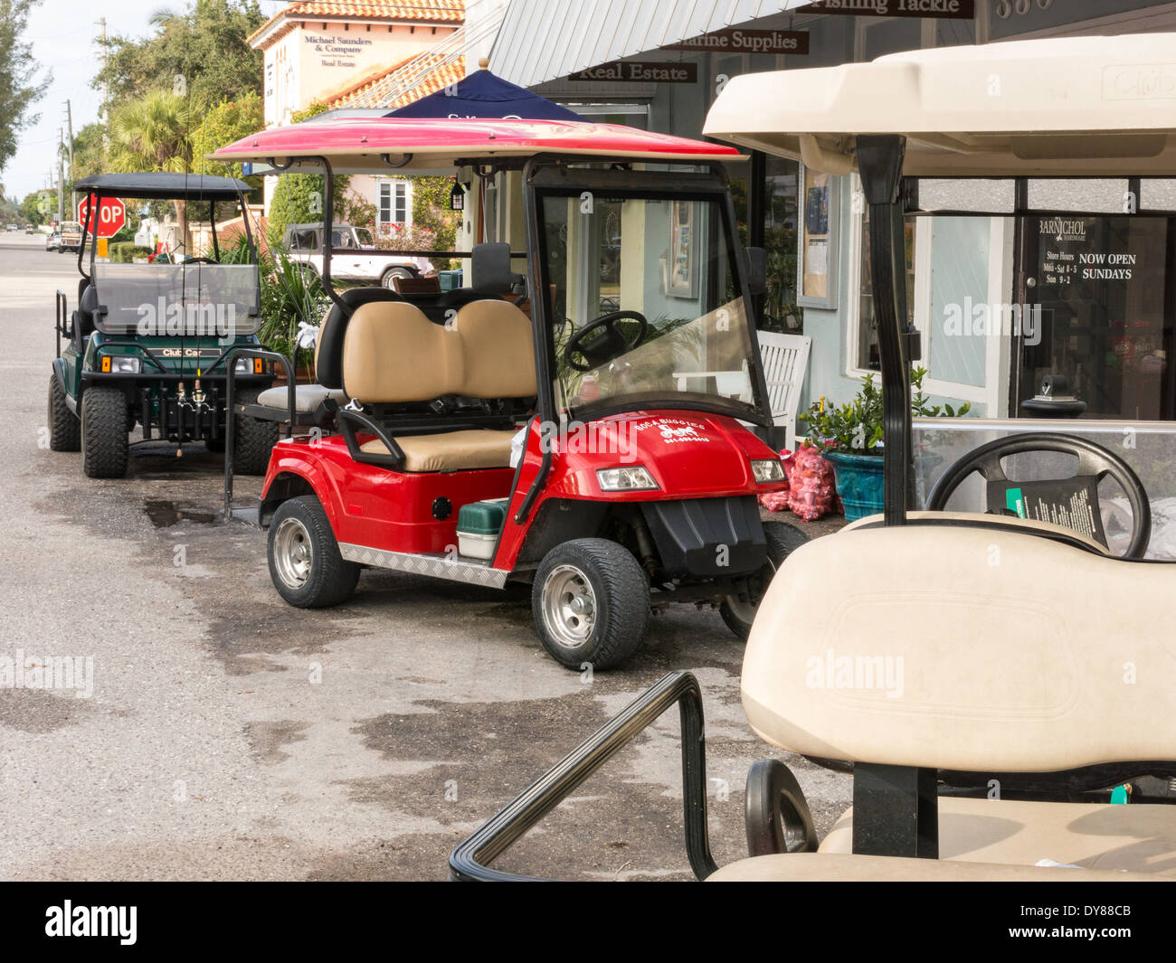 Golf Carts Parked on Street, Boca Grande, Gasparilla Island, FL, USA Stock Photo Alamy
