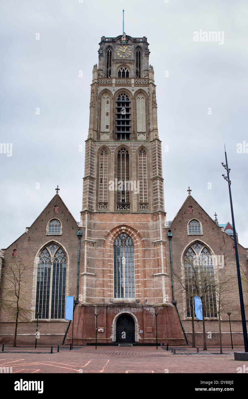 Gothic Church of St Lawrence (Dutch: Grote of St Laurenskerk), city landmark and the oldest building in Rotterdam, Holland. Stock Photo
