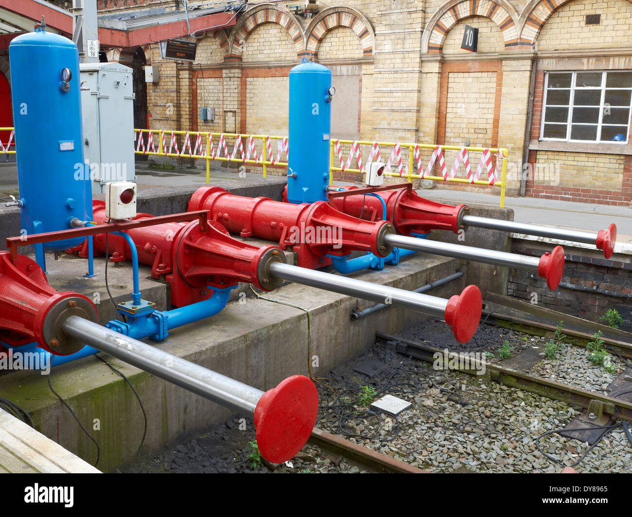 Railway buffers, the end of the rail line in Crewe Cheshire UK Stock Photo