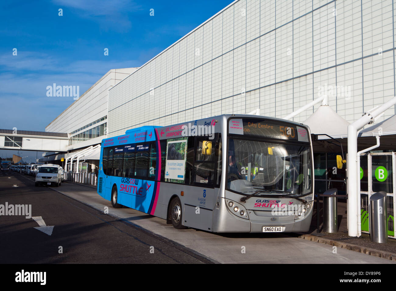 Glasgow airport exterior with bus & taxis Stock Photo