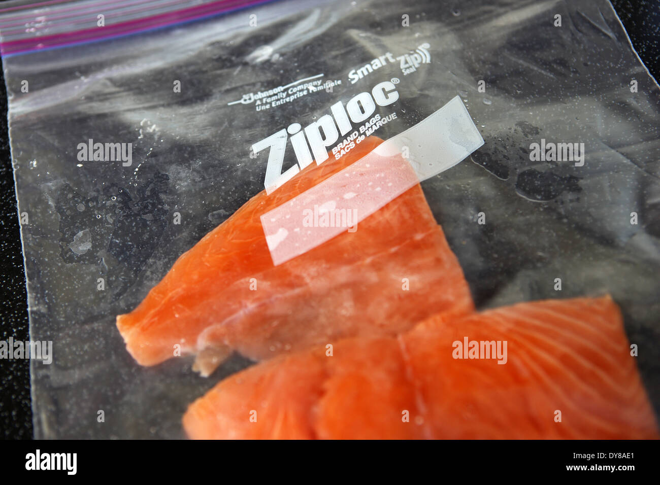 Ziploc bag containing salmon fillets ready for freezing Stock Photo - Alamy