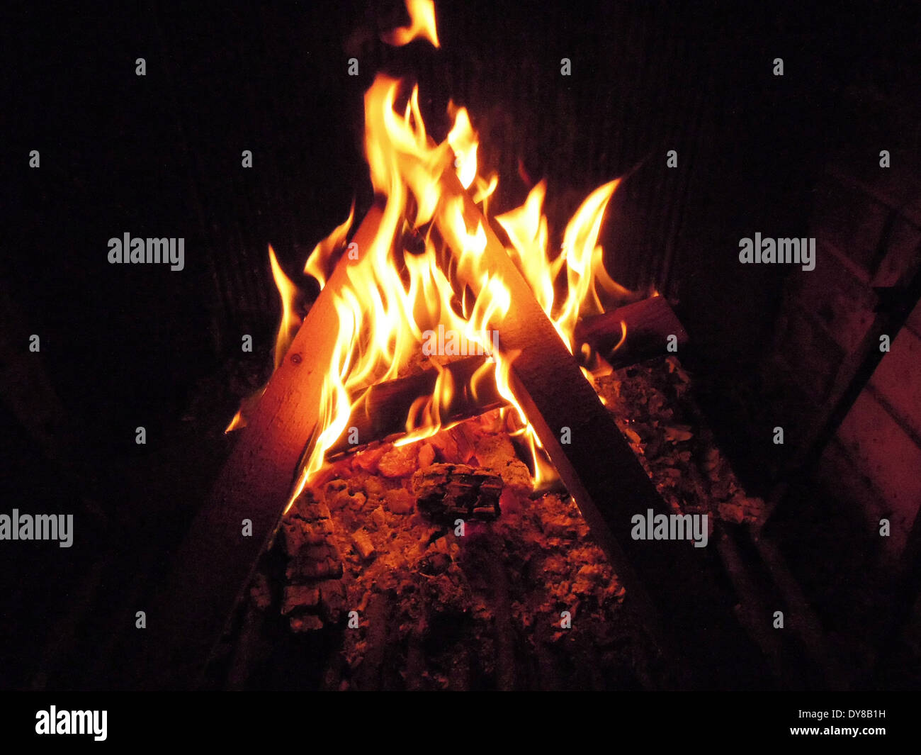 Fire, chimney, fireplace, fire, wood, warmth, orange, element, burn, energy Stock Photo