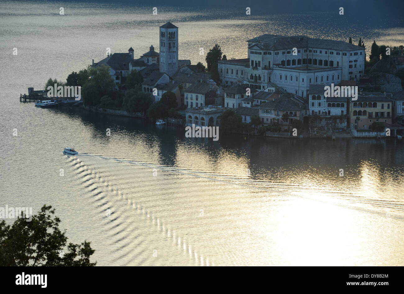 Italy, Piemont, Orta, San Giulio, lake, island, isle, building, mood Stock Photo