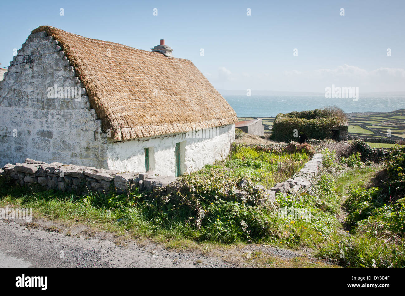 Typcical and traditional white thatched cottage on Inis Oirr Aran