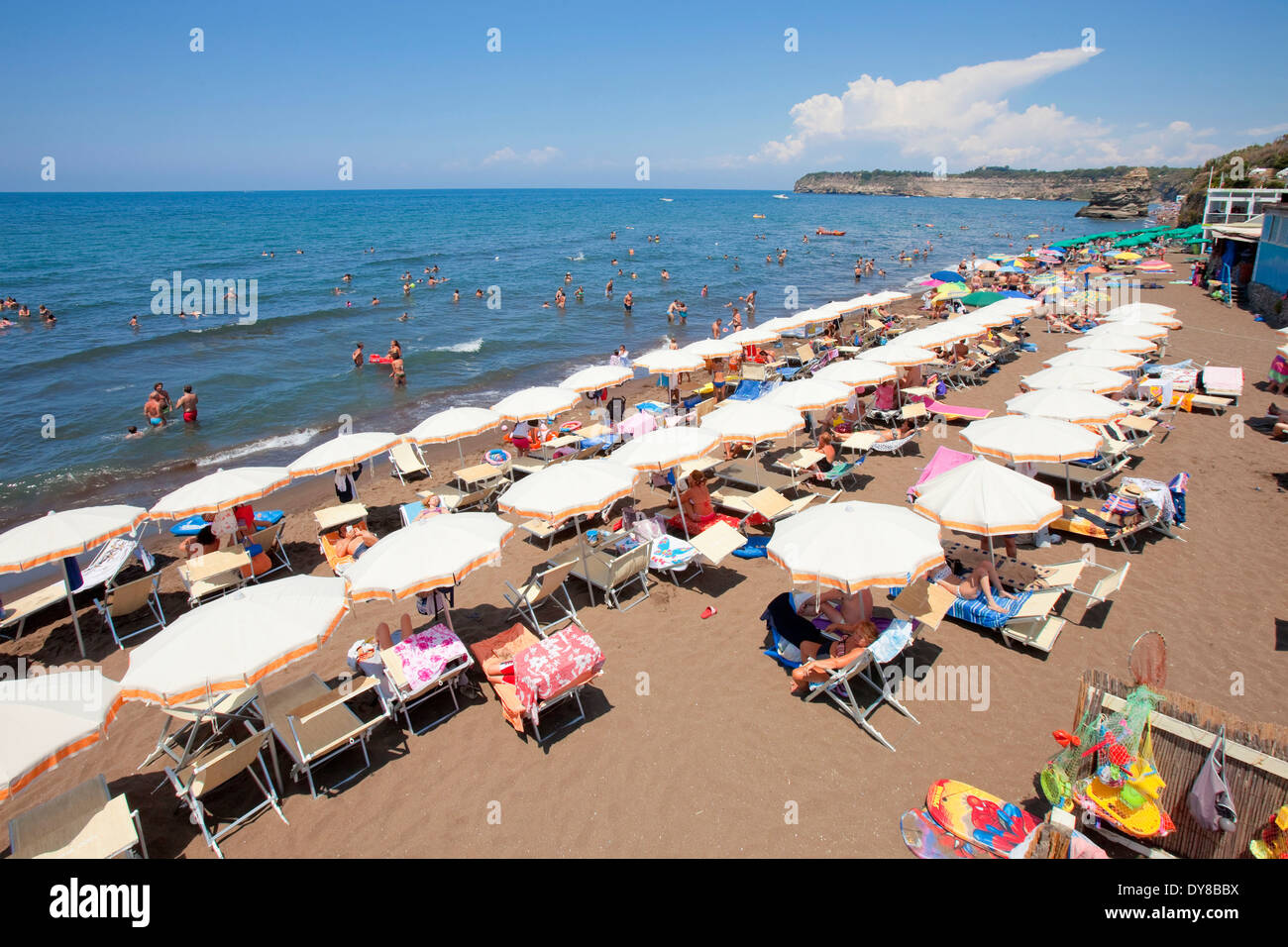 bath bathing beach beautiful Campania chiaiolella coast Europe gulf holiday island Italian Italy Mediterranean Naples peopl Stock Photo