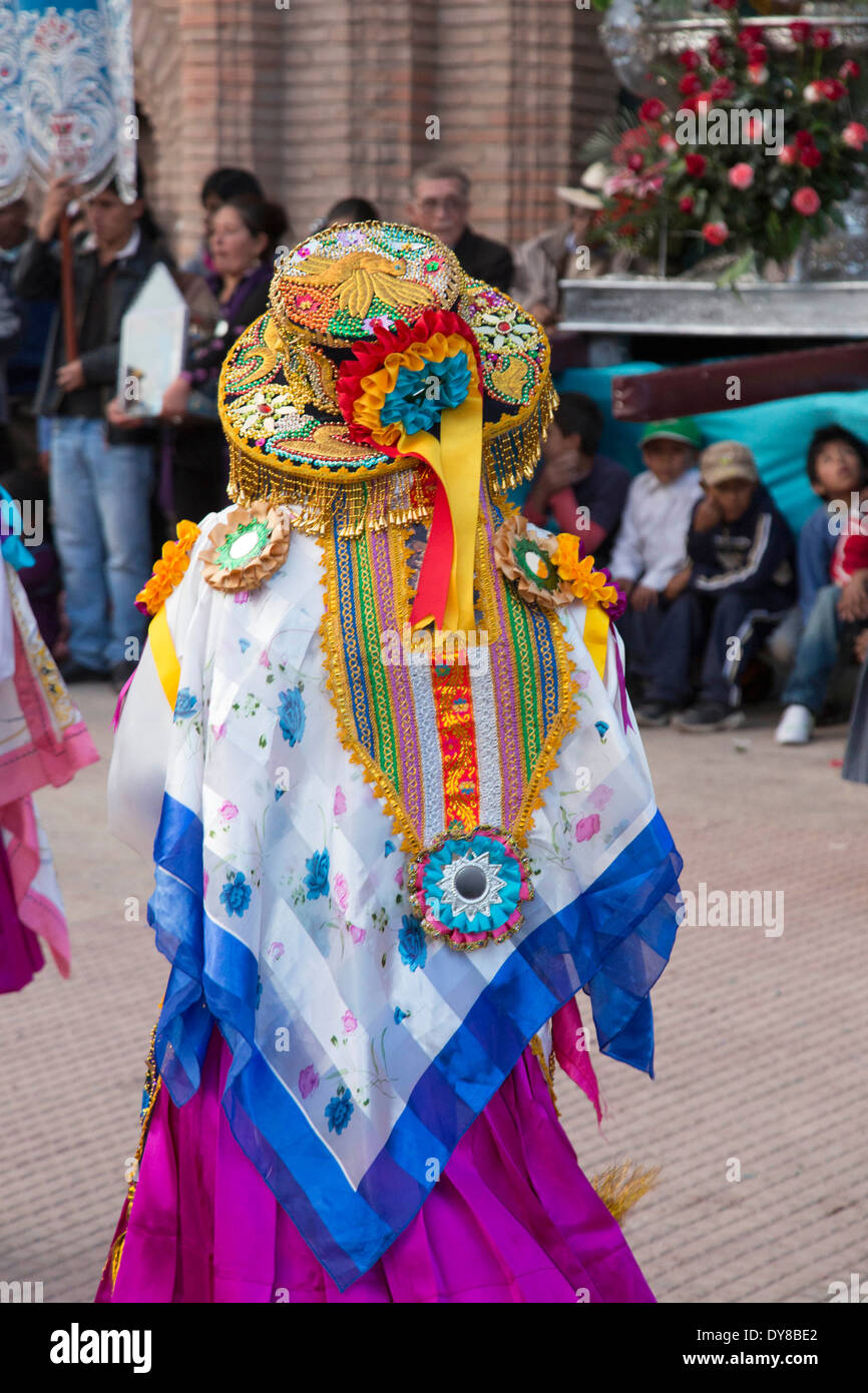 South America, Peru, Calca, female dancer at Assumption of the Virgin festival in August Stock Photo