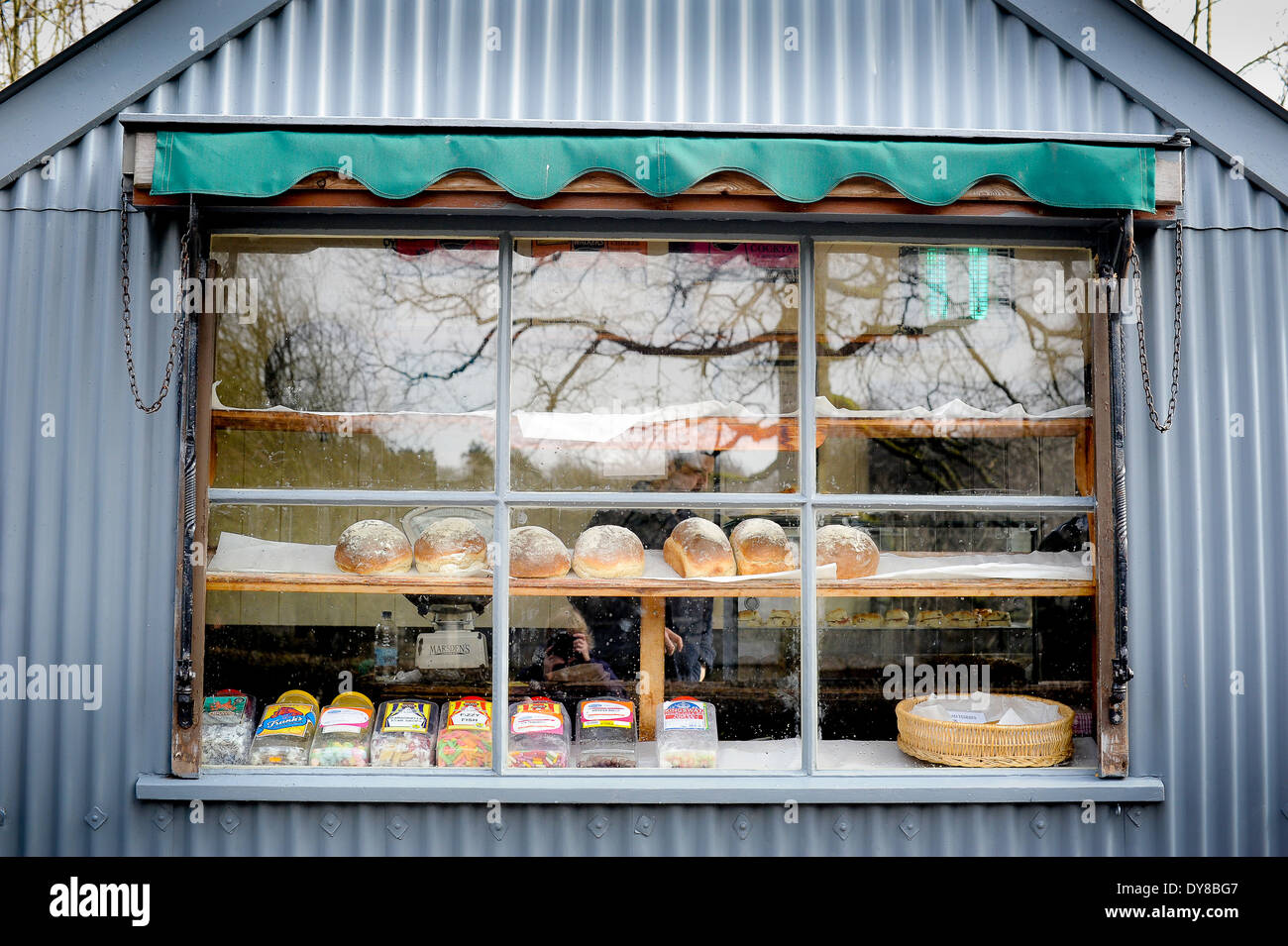 Retro bakery window with loaves of bread Stock Photo