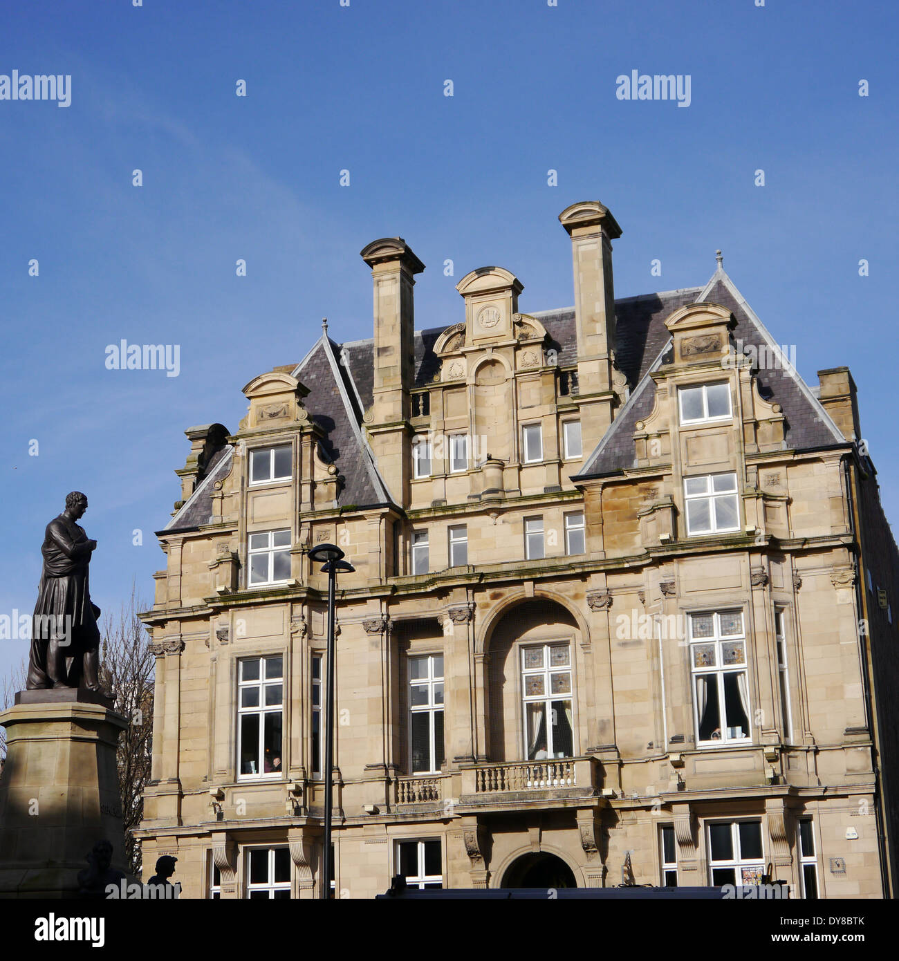 Architectural features of neo-classical stone Union Rooms building, Grainger Town, Newcastle upon Tyne Stock Photo
