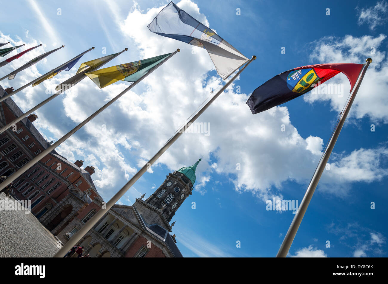 Ireland, Dublin, flags in the upper yard of the Dublin Castle Stock