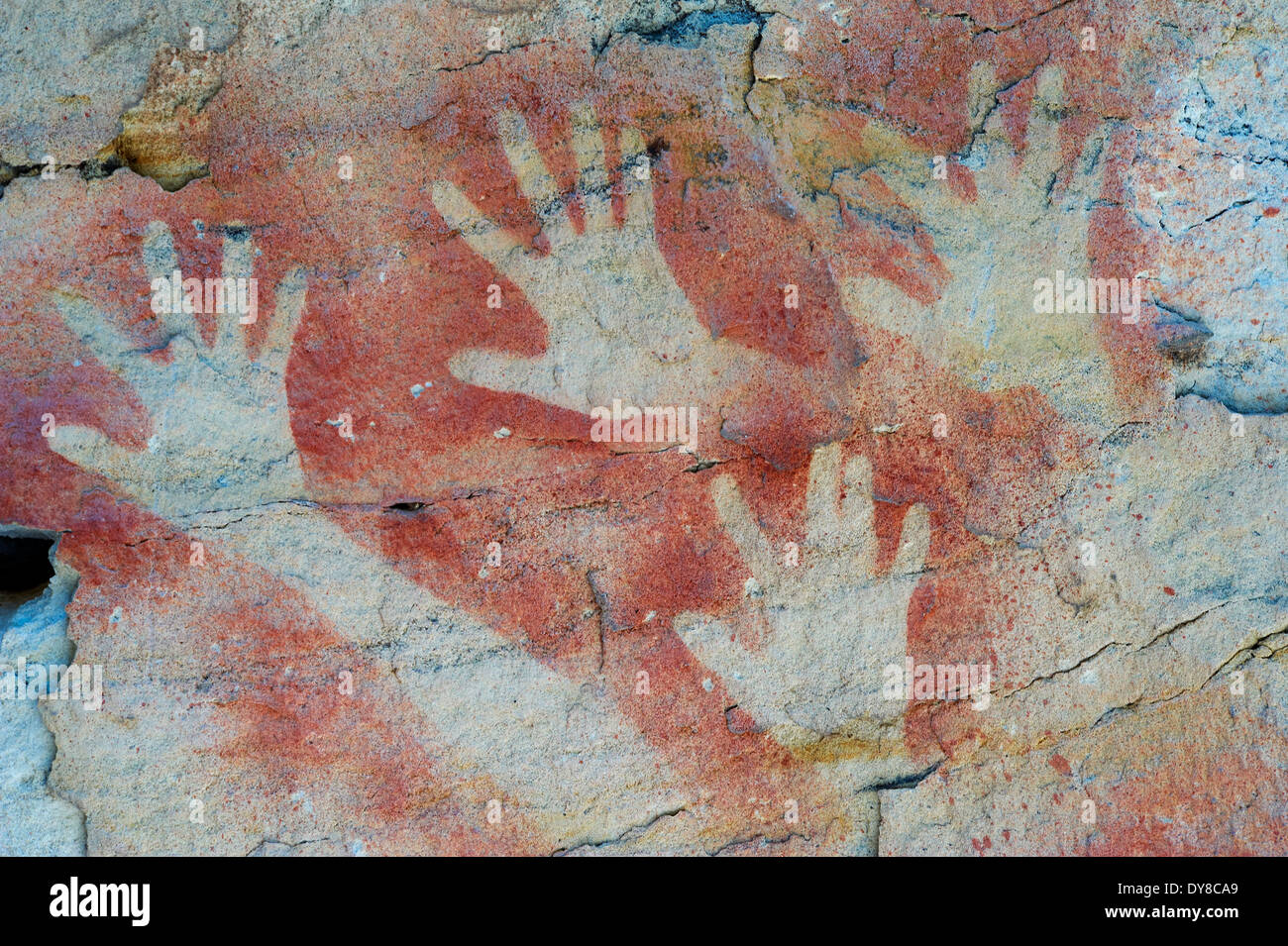 Native, cliff drawings, hands, painting, Australia, Carnarvon, national park, Northern Territory, Queensland, Stock Photo