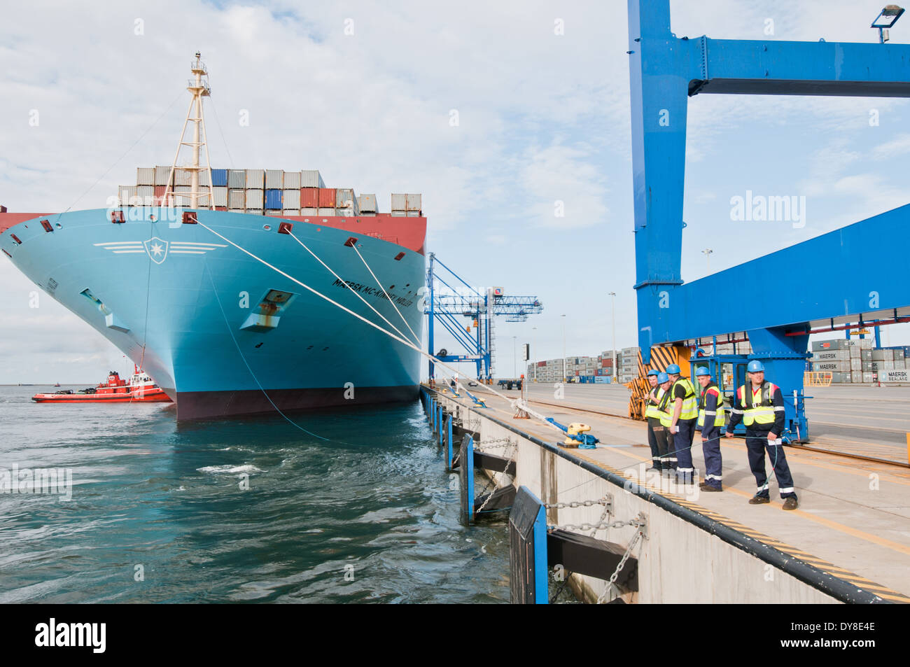 GDANSK, POLAND. 21st August , 2013. World largest container ship Maersk Mc-Kinney Møller Triple E class vessel arrives to Gdansk Stock Photo