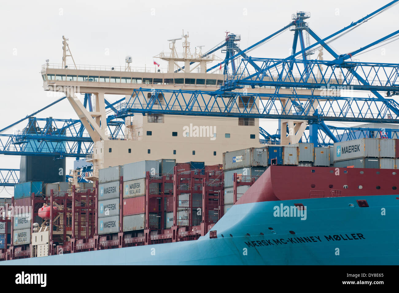 GDANSK, POLAND. 21st August , 2013. World largest container ship Maersk Mc-Kinney Møller Triple E class vessel arrives to Gdansk Stock Photo