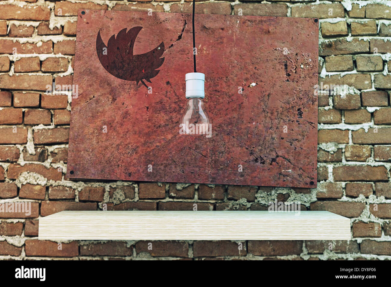 wooden shelf on white brick wall Stock Photo - Alamy