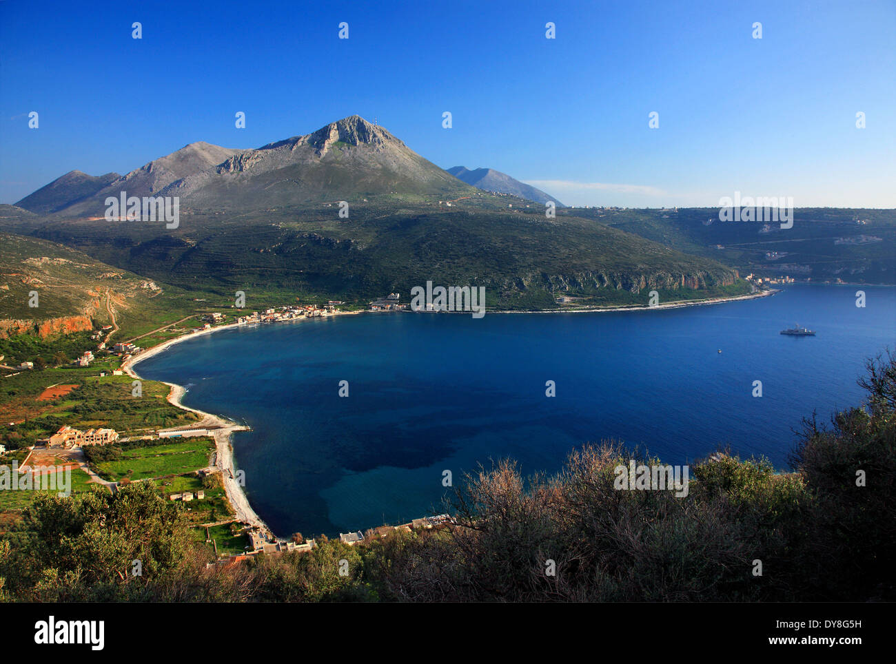 View of the gulf of Oitylo, East ("Laconian") Mani, Laconia, Peloponnese, Greece. Stock Photo