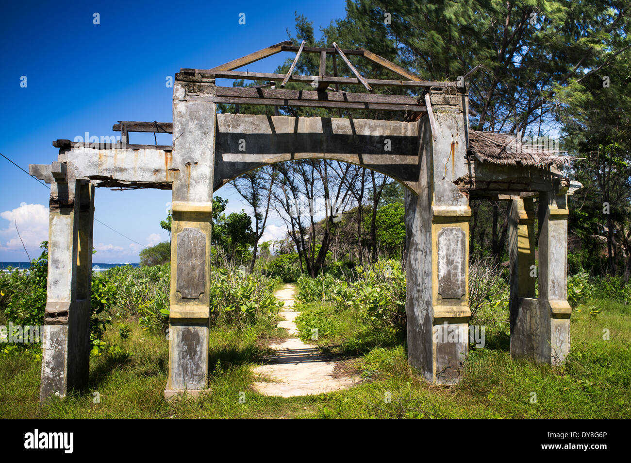 Old gate to the hotel resort, Gili Meno island, Indonesia, Asia Stock Photo