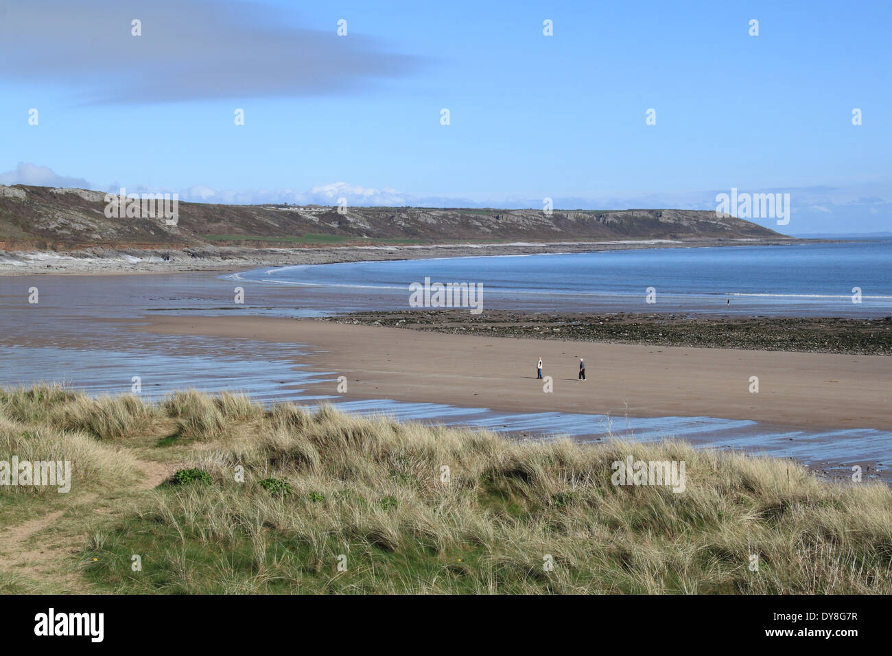 Port Eynon Bay, with Horton village and Oxwich Point beyond, Gower Peninsula, Wales, Great