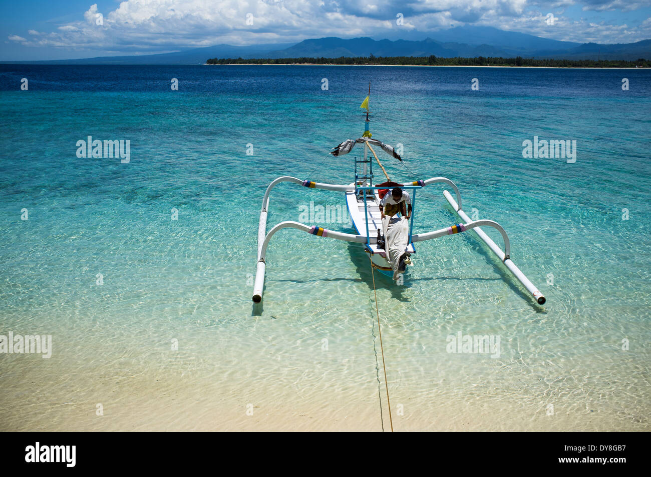 Boat moored at Gili Air, of Lombok, Indonesia, Asia Stock Photo