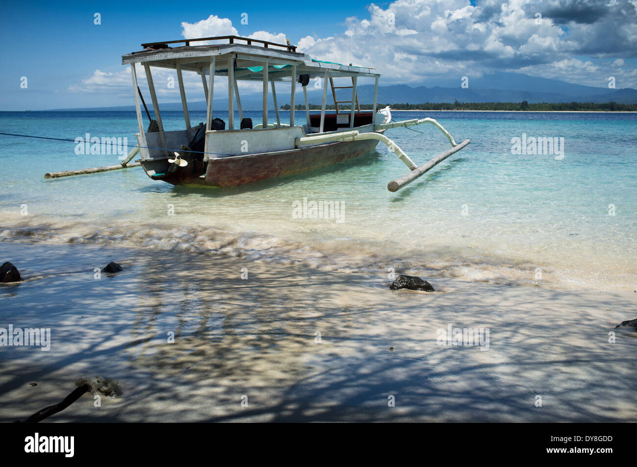 Boats moored at Gili Air, of Lombok, Indonesia, Asia Stock Photo