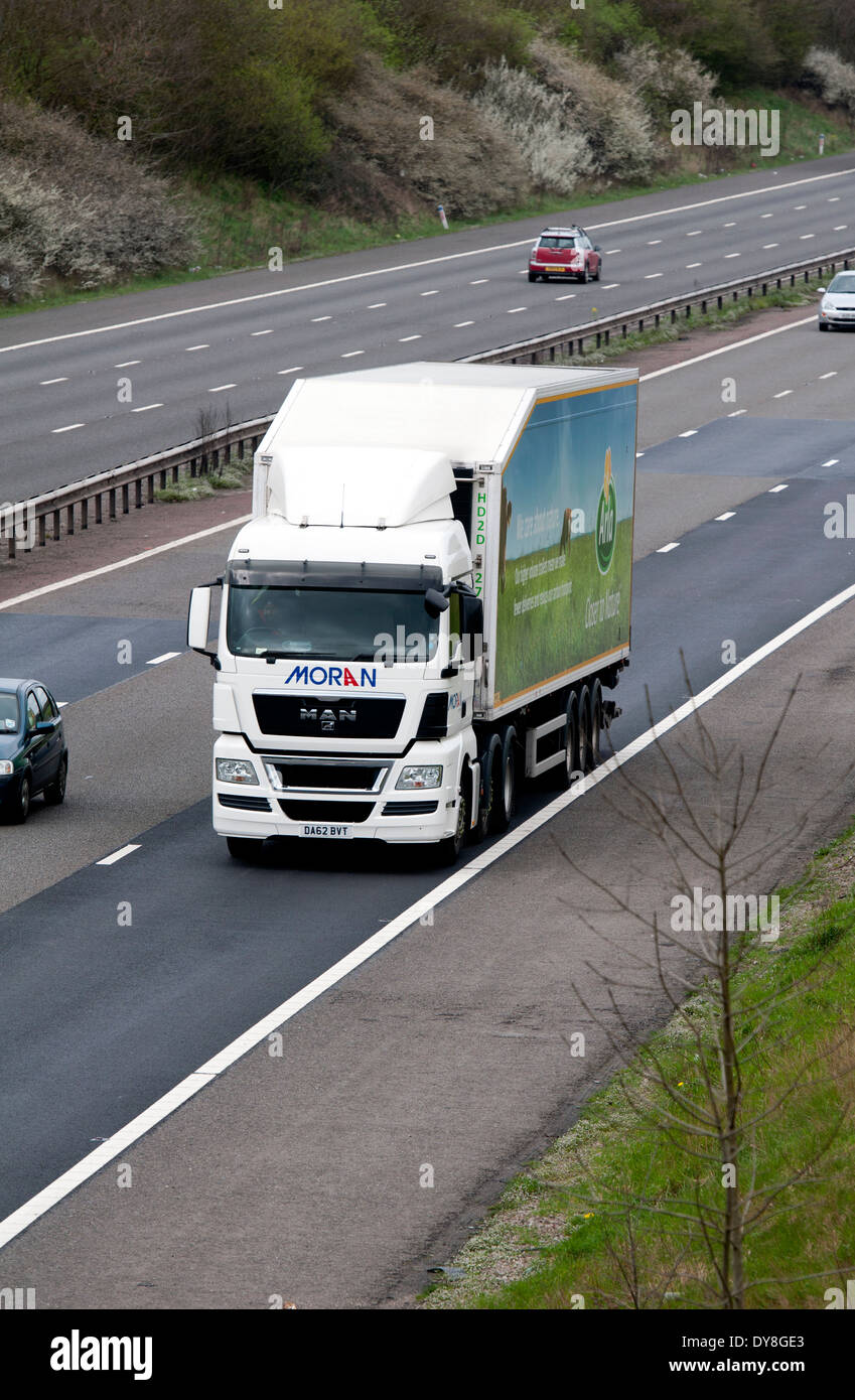 MAN articulated lorry on M40 motorway, Warwickshire, UK Stock Photo