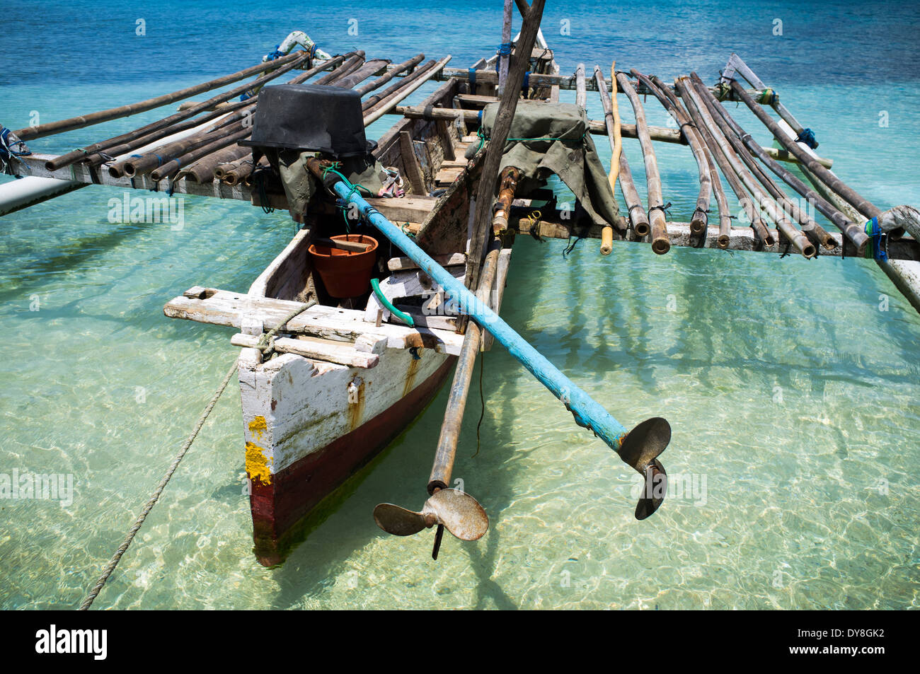 Old boat moored at Gili Air, of Lombok, Indonesia, Asia Stock Photo
