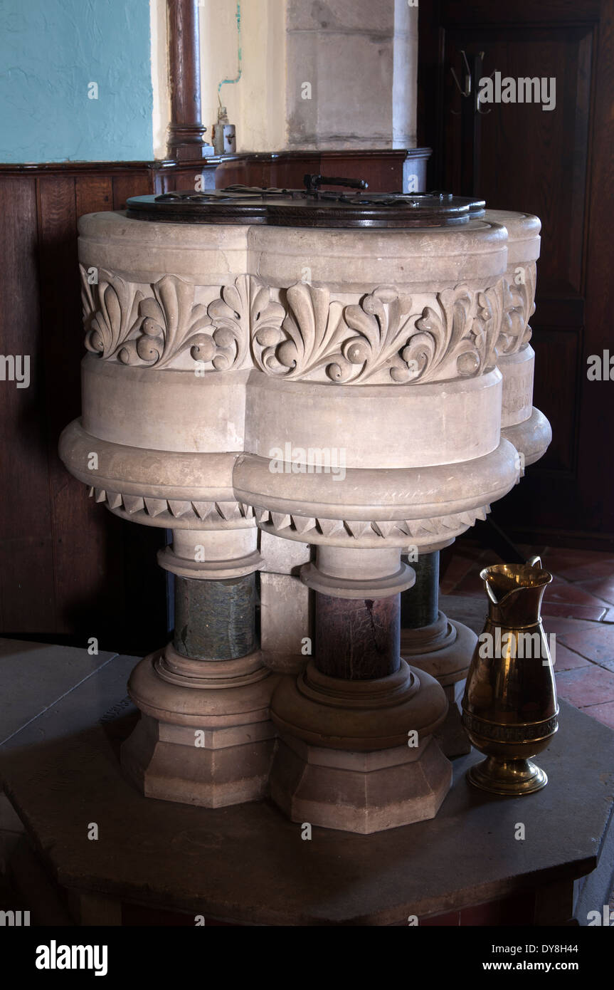 The font, St. Mary`s Church, Hanbury, Worcestershire, England, UK Stock ...