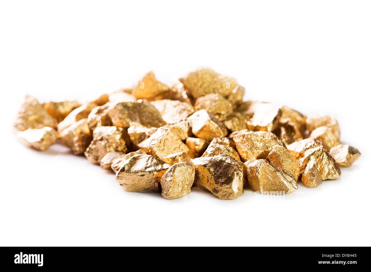 Gold nuggets isolated on white background. Stock Photo