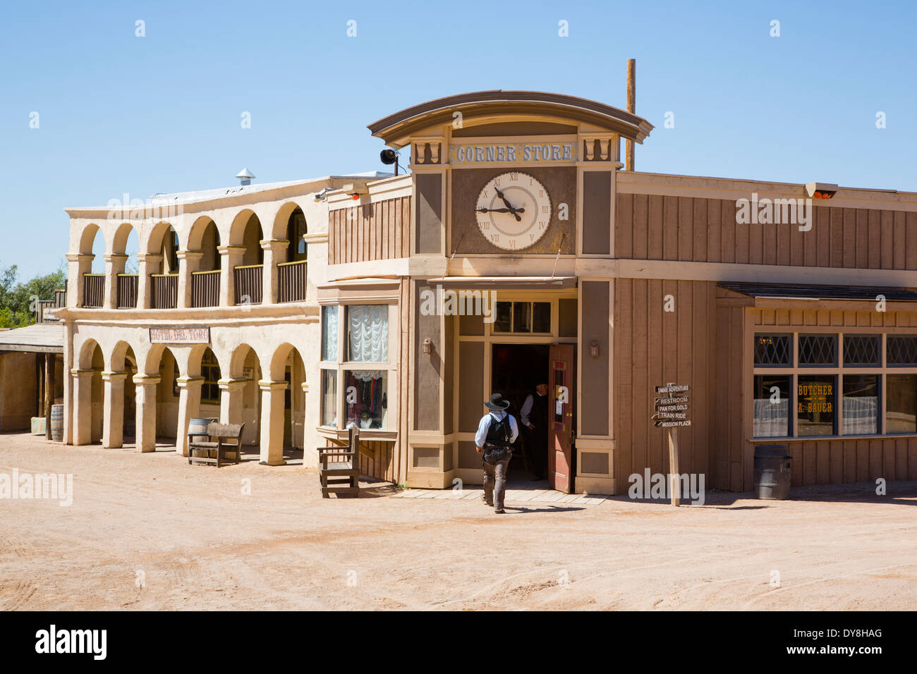 USA, Arizona, Tucson, Old Tucson Studios, Corner store on Main Street