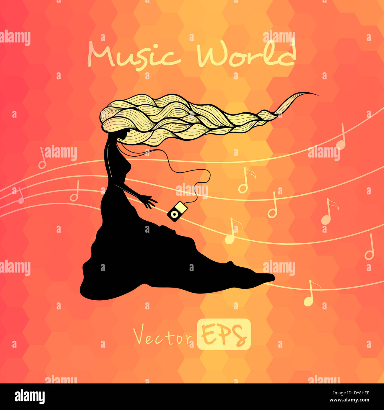 music poster, girl with player Stock Photo Alamy