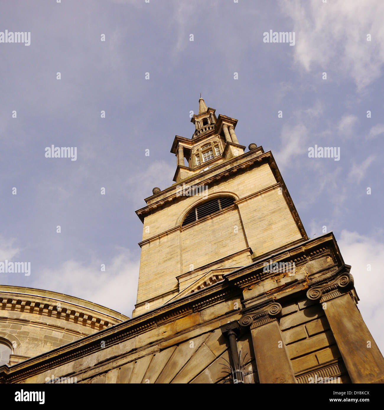 Partial view of All Saints church (spire), Newcastle upon Tyne, England