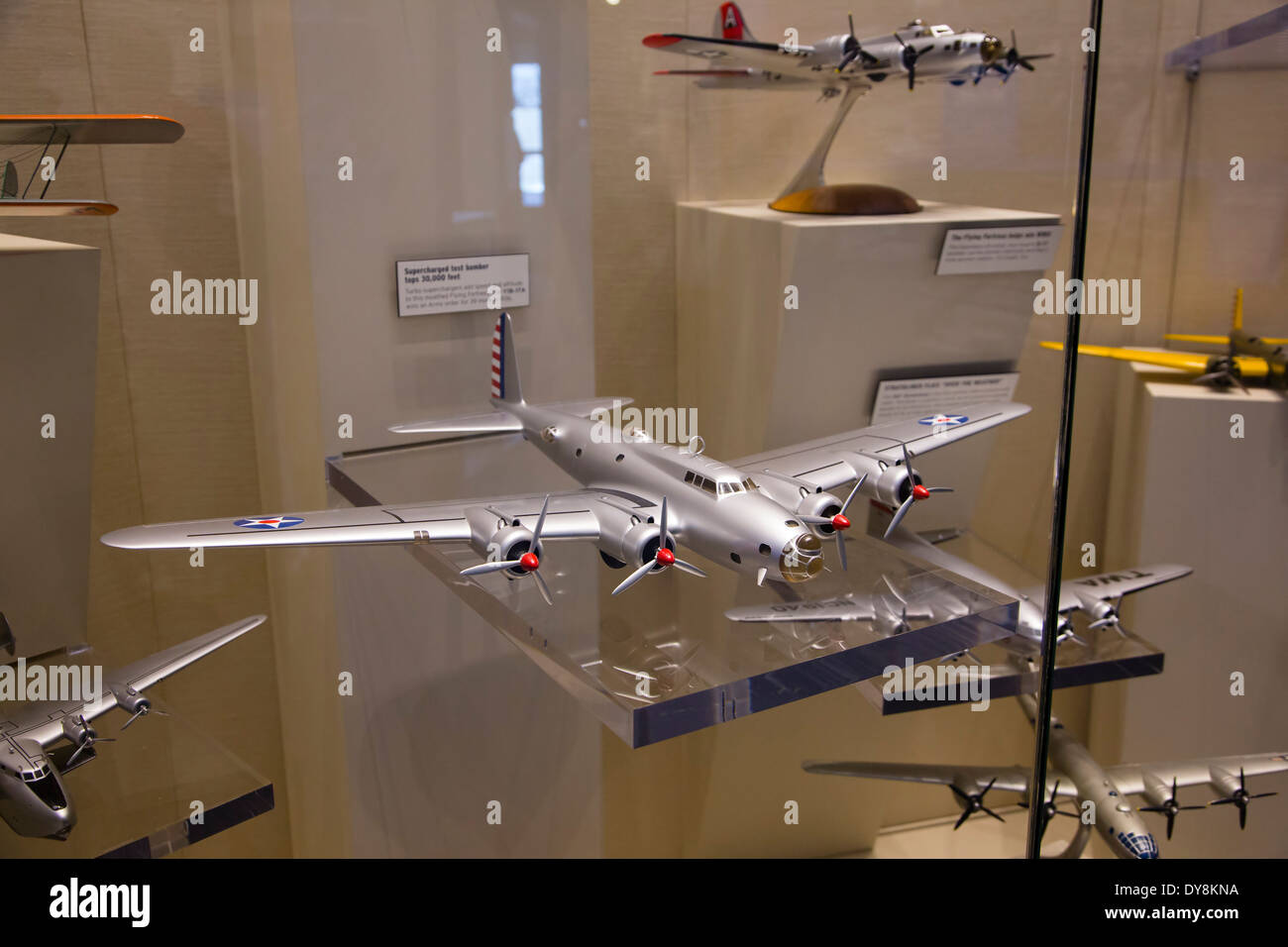 USA, Washington, Seattle, Museum of History and Industry, Boeing Y1B-17A model, supercharged bomber. Stock Photo